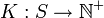 K : S \to \mathbb{N^+}