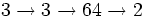 3\rightarrow 3\rightarrow 64\rightarrow 2\,\!
