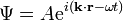  \Psi = A\mathrm{e}^{i(\mathbf k\cdot\mathbf r-\omega t)}