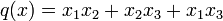 q(x)=x_1x_2+x_2x_3+x_1x_3\,