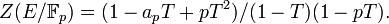 Z(E/{\mathbb  F}_p)= (1-a_pT+pT^2)/(1-T)(1-pT).