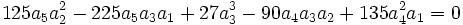  \qquad 125a_5a_2^2-225a_5a_3a_1+27a_3^3-90a_4a_3a_2+135a_4^2a_1=0