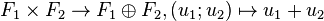 F_1 \times F_2 \to F_1 \oplus F_2, (u_1 ; u_2) \mapsto u_1 + u_2