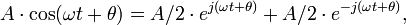 A\cdot \cos(\omega t + \theta) = A/2\cdot e^{j(\omega t + \theta)} + A/2\cdot e^{-j(\omega t + \theta)},