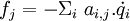  \ f_{j} = -\Sigma_i \ a_{i,j}.\dot{q}_i 