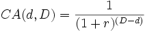 CA(d,D) = \frac{1}{(1+r)^{(D-d)}}\,\!