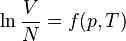 \ln \frac{V}{N} = f(p,T)