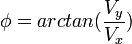 \phi = arctan(\frac{V_y}{V_x})