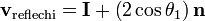 \mathbf{v}_{\mathrm{reflechi}}=\mathbf{I}+\left(2\cos\theta_1\right)\mathbf{n}