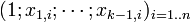 (1; x_{1,i}; \cdots ; x_{k-1,i})_{i=1..n}