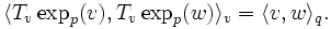  \langle T_v\exp_p(v), T_v\exp_p(w)\rangle_v = \langle v,w\rangle_q. 