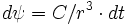 d\psi = C/r^3 \cdot dt