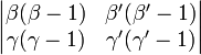 \begin{vmatrix} \beta(\beta-1) &\beta'(\beta'-1)\\ \gamma(\gamma-1) &\gamma'(\gamma'-1) \end{vmatrix}