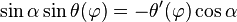 \sin \alpha \sin\theta(\varphi)=-\theta'(\varphi)\cos\alpha