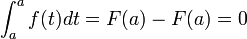 \int_a^a f(t) dt=F(a)-F(a)=0\,