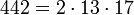 442 = 2 \cdot  13 \cdot  17