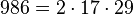  986 = 2 \cdot  17 \cdot  29