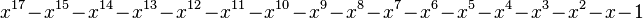 x^{17}-x^{15}-x^{14}-x^{13}-x^{12}-x^{11}-x^{10}-x^9-x^8-x^7-x^6-x^5-x^4-x^3-x^2-x-1\,