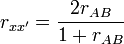r_{xx'}= {{2r_{AB}} \over {1 + r_{AB}}}