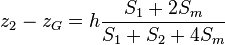 z_2 - z_G = h \frac{S_1+2S_m}{S_1+S_2+4S_m}