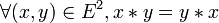 \forall (x,y)\in E^2, x*y  = y*x