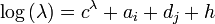 \log \left(\lambda \right)= c^{\lambda} + a_{i} + d_{j} + h 