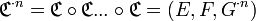  \mathfrak{C}^{\cdot n} = \mathfrak{C} \circ \mathfrak{C} ... \circ \mathfrak{C} = ( E , F , G^{\cdot n} ) \,