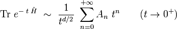  \mathrm{Tr} \  e^{- \; t \; \hat{H}} \ \sim \ \frac{1}{t^{d/2}} \ \sum_{n=0}^{+\infty} A_n \ t^n \qquad ( t \to 0^+) 