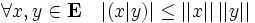 \forall x,y \in \mathbf{E} \quad |(x|y)| \leq ||x||\,||y||