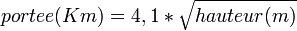 {portee(Km)}=4,1*\sqrt {hauteur(m)}