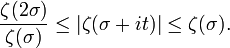  \frac{\zeta(2\sigma)}{\zeta(\sigma)}\le|\zeta(\sigma+it)| \le \zeta(\sigma).