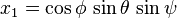 x_1 = \cos\phi\,\sin\theta\,\sin\psi 