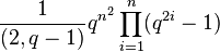  {1\over (2,q-1)} q^{n^2} \prod_{i=1}^n(q^{2i}-1) 