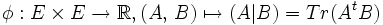 \phi : E \times E \to \R , (A,\, B) \mapsto (A|B) = Tr(A^{t}B)