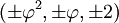 (\pm\varphi^2, \pm\varphi, \pm2)\,
