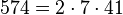 574 = 2 \cdot  7 \cdot  41