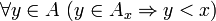 \forall y \in A\ (y\in A_x \Rightarrow y < x)\,