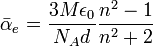 \bar \alpha_e = \frac{3M\epsilon_0}{N_A d} \frac{n^2-1}{n^2+2}