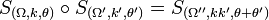 S_{(\Omega,k,\theta)} \circ S_{(\Omega',k',\theta ')} = S_{(\Omega'',kk',\theta+\theta ')}