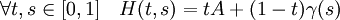 \forall t,s \in [0,1]\quad H(t,s)= tA + (1-t)\gamma(s)