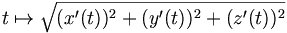 t\mapsto \sqrt{(x^{\prime}(t))^2+(y^{\prime}(t))^2+(z^{\prime}(t))^2}