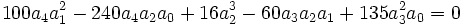  \qquad 100a_4a_1^2-240a_4a_2a_0+16a_2^3-60a_3a_2a_1+135a_3^2a_0=0