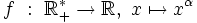 f \ : \ \R_+^* \rightarrow \R, \ x \mapsto x^\alpha \,\!