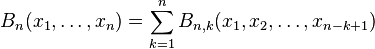 B_n(x_1,\dots,x_n)=\sum_{k=1}^n B_{n,k}(x_1,x_2,\dots,x_{n-k+1})