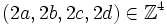 (2a,2b,2c,2d) \in \mathbb{Z}^4\,