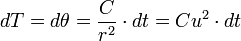 dT = d\theta = {C \over r^2}\cdot dt = C u^2 \cdot dt 