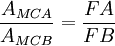 \frac{A_{MCA}}{A_{MCB}}= \frac {FA}{FB}