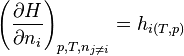  \left (  \frac{\partial H}{\partial n_i} \right )_{p,T,n_{j\neq i}} = h_{i(T,p)}~