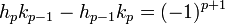 h_pk_{p-1}-h_{p-1}k_p=(-1)^{p+1}\,