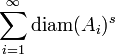 \sum_{i=1}^{\infty}\mathrm{diam}(A_i)^s